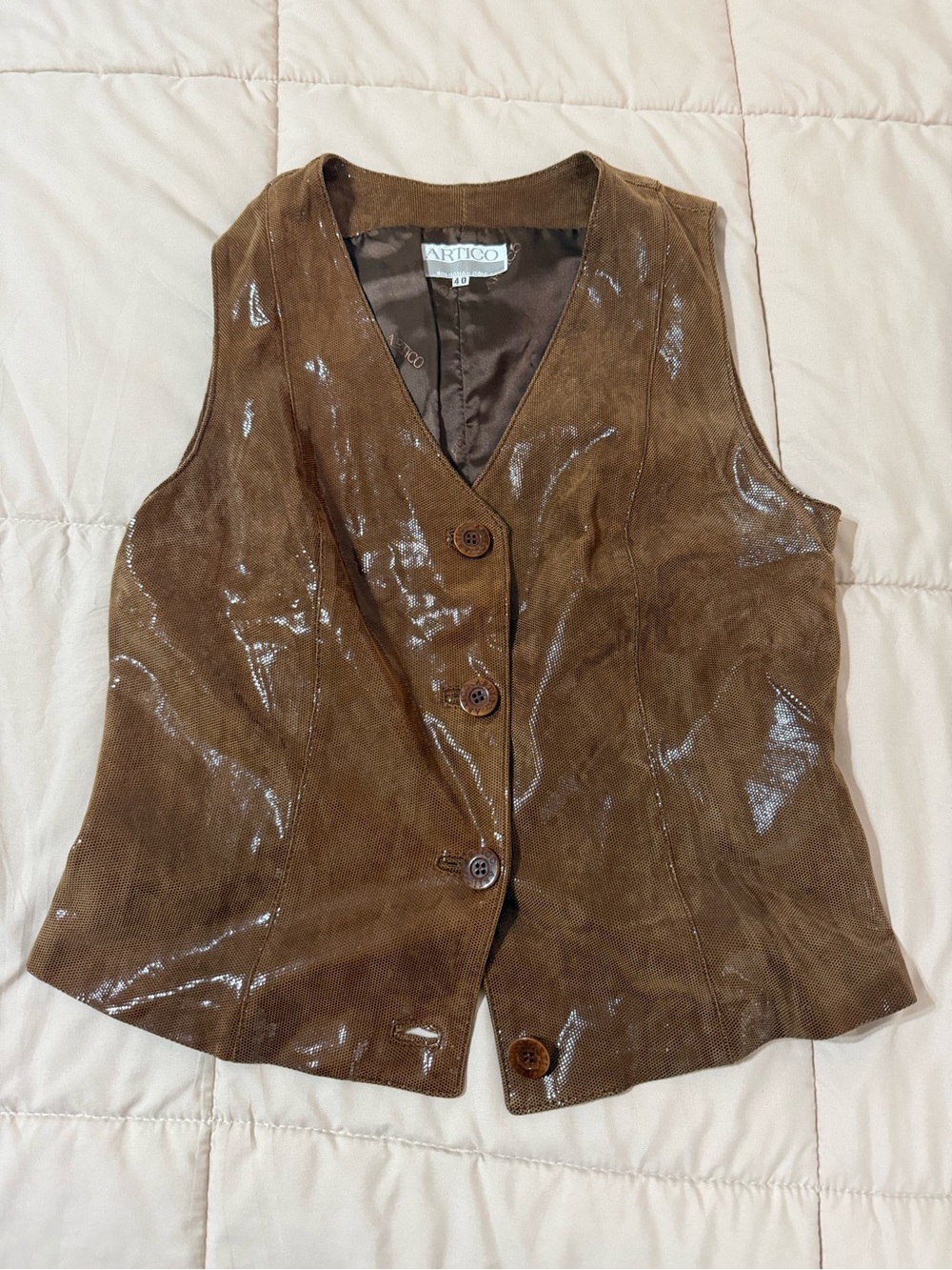 Artico brown leather button down vest - Picture 2 of 9